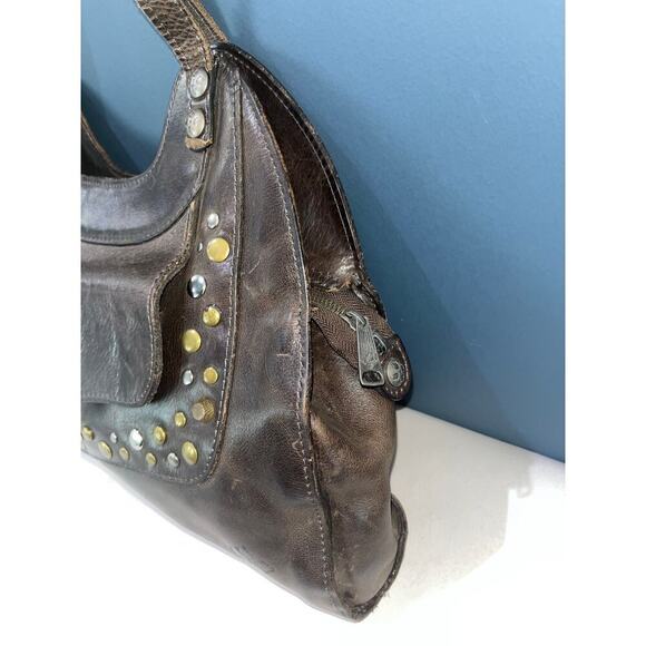 Patricia Nash Dark Brown Studded Ergo Satchel Italian Leather Top Handle Bag - Picture 5 of 11